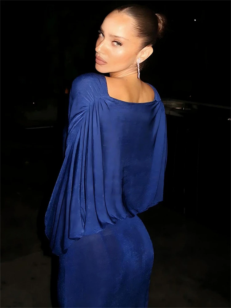 فستان Nsauye مثير أنيق للحفلات المسائية للنساء للنوادي الليلية فستان مفرغ بأكمام طويلة موضة جديدة فستان ماكسي شتوي ضيق 2025