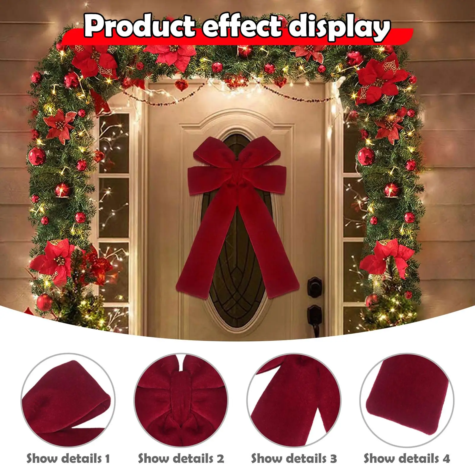 Red Christmas Bow for Tree Velvet Ornament Outdoor Decorations Large Christmas Tree Bow for Staircase Farmhouse