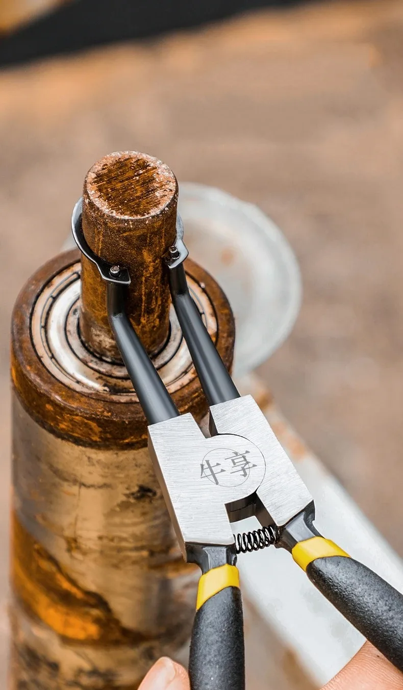 4-teiliges 6/7 Zoll Sicherungsringzangen-Set, Innen- und Außenzangen für Halte- und Schnappringe, Gerade und Gebogene Spitzzangen, Motorrad-Reparaturwerkzeug – Detail 10