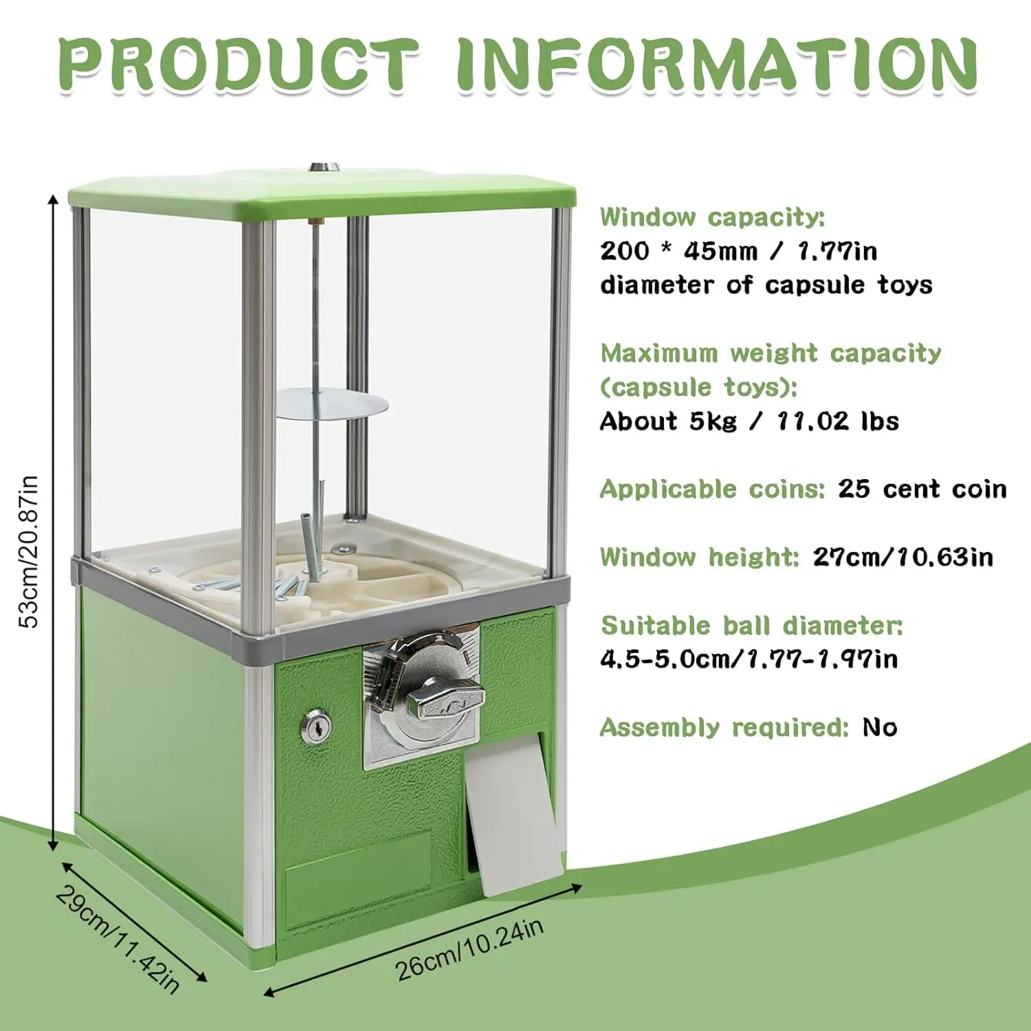 Distributore automatico a gettoni da 25 centesimi, distributore automatico di gommall commerciale, capsula giocattolo, distributore automatico, distributore di premi, caramelle