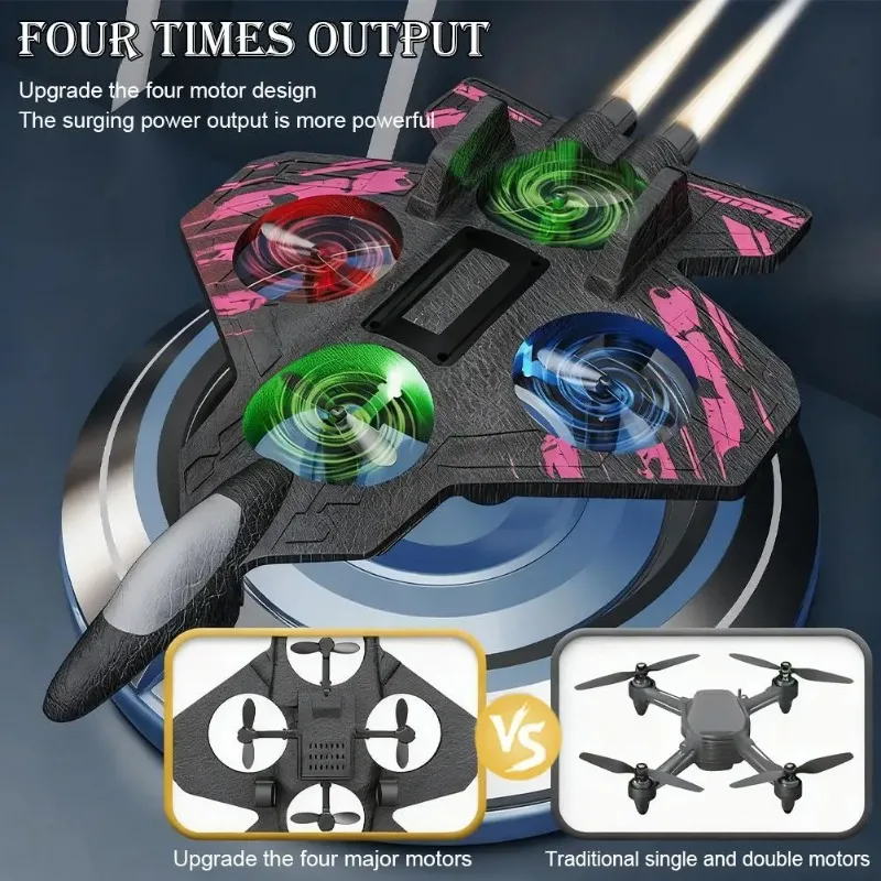 2.4G Remote Control Fighter, Electric Foam Glider Stunt Tumbling UAV, Hovering Helicopter with LED Colorful Lights Aircraft Mode
