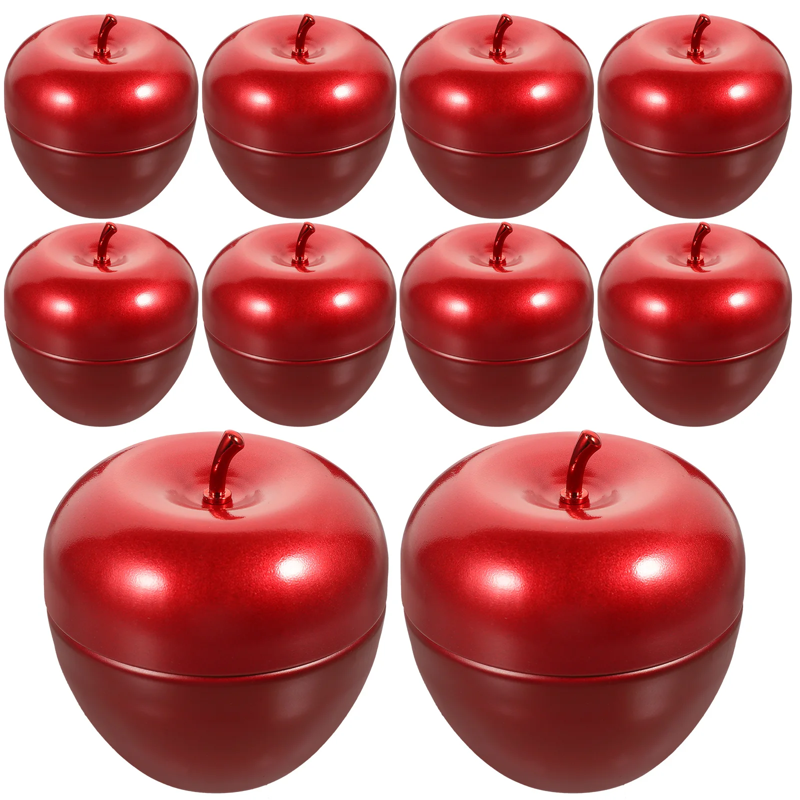 

10pcs Apple Shaped Candy Container Red Metal Storage Tinplate Jars for Favors Tea Jar Dry Food Canister Household Packaging