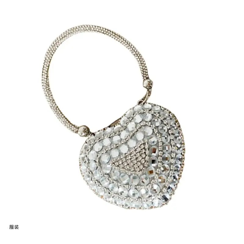 D0UD Elegant Evening Bag Satchel with Rhinestones Chain Strap for Women Fashionable Crossbody Purse Wedding Party Handbag