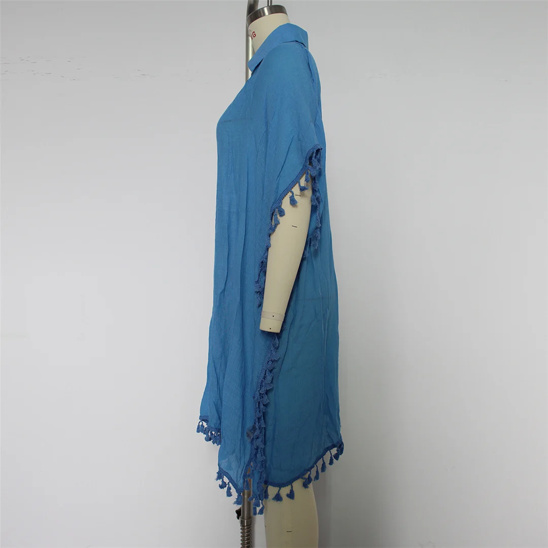 5 Farben, Quasten, halblange Ärmel, gehäkelte Tunika, Strandkleid, Strandmode, Damen, V8522 – Detail 22