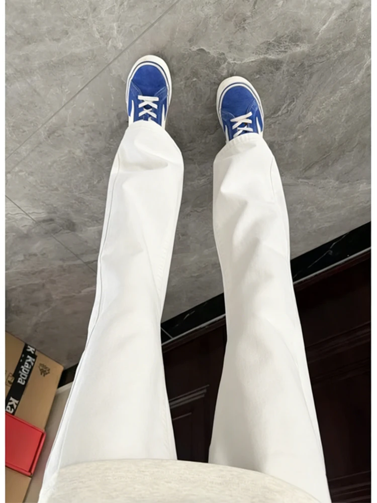 

Белые мужские джинсы Slim Fit Cleanfit в американском стиле, прямые брюки с микро-клешем, модные универсальные брюки с высокой талией