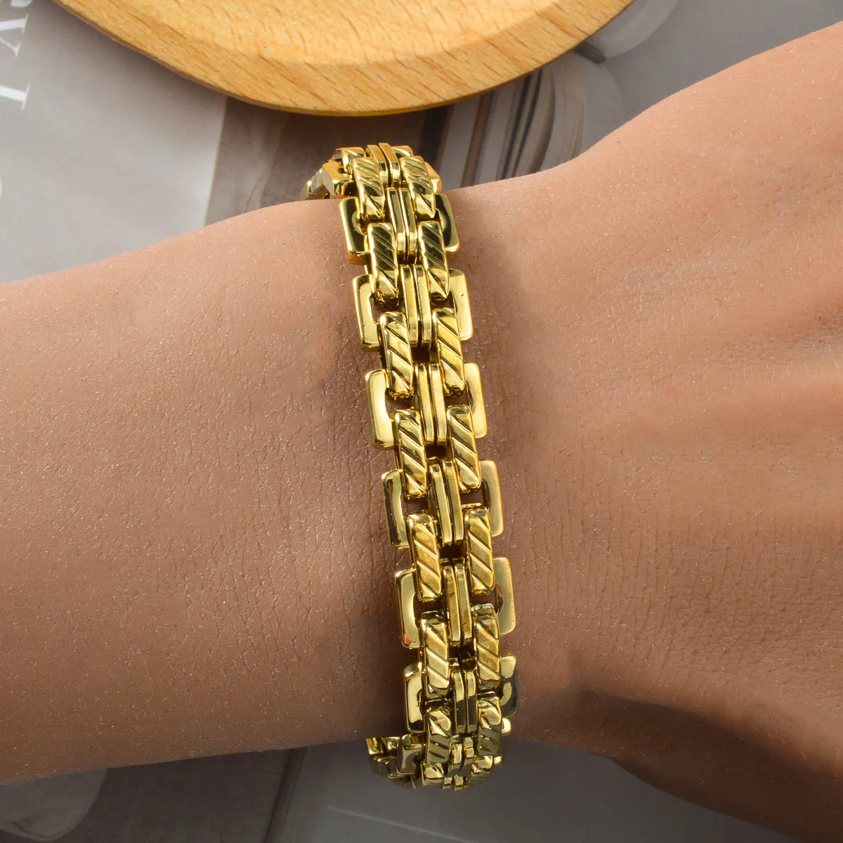 Luxury 24K 9999 Pure Gold real gold Hip Hop Multi-Layer Chain Bracelet Fashion Cuban Men Bracelet