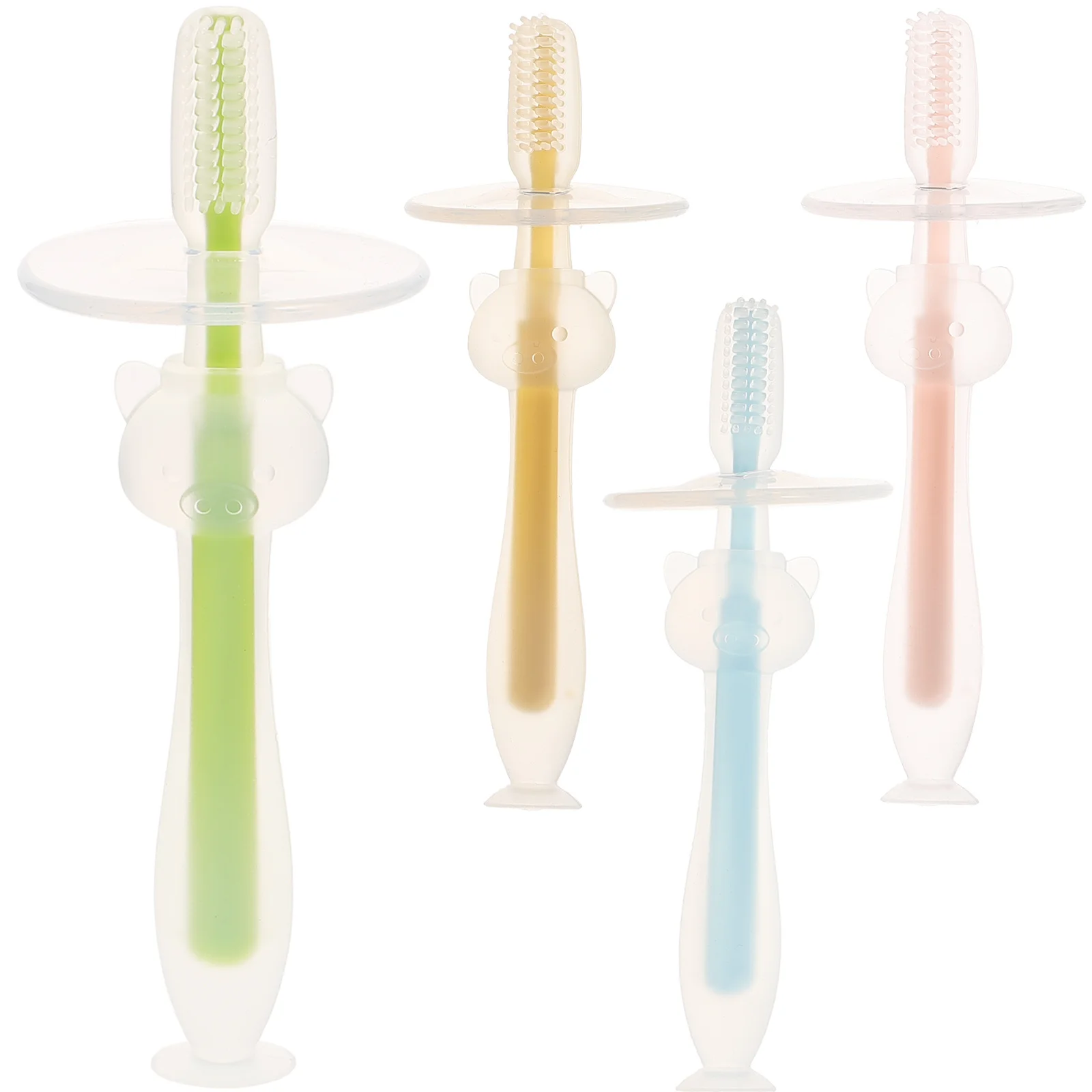

4Pcs Infant Toothbrush Baby Toothbrush 12 Months and Up Silicone Material Soft Bristles Suction Base Training Brush for Good