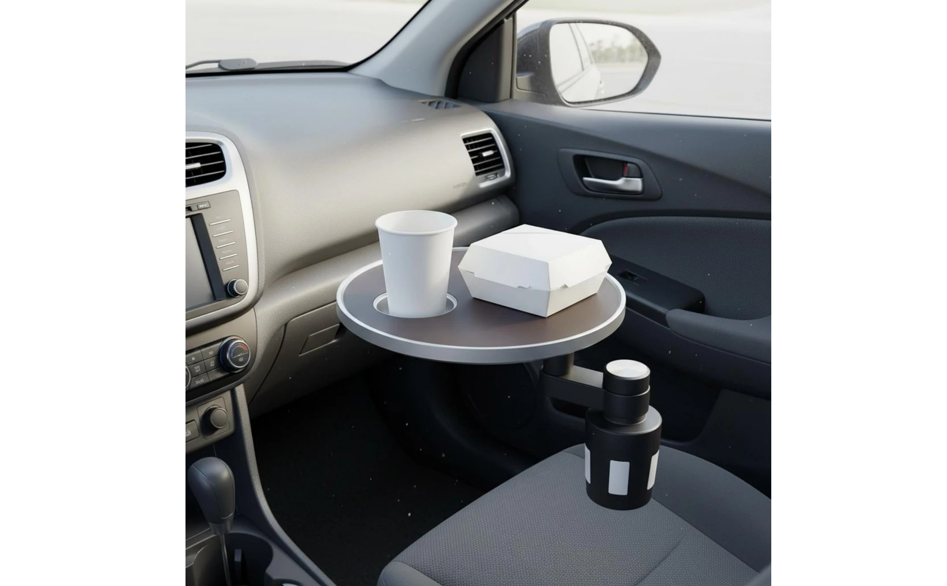 Front Seat Table 360-Degree Rotation Car Dining Tray Rotating Car Tray Multi-Functional Stable Support for Drivers, Road Journey