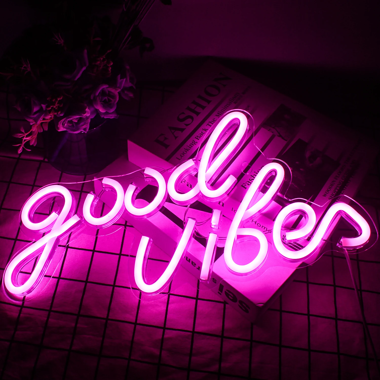 Good Vibes Neon Sign for Bedroom Kid Room Game Wedding Party Shop Room Wall Decor Led Neon Light Powered by USB 40*20cm