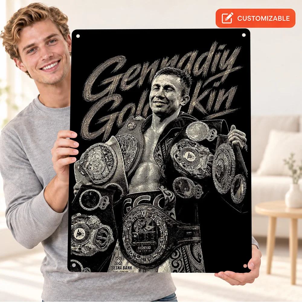 Gennadiy Golovkin Championship Belts Aluminum Poster Customized Metal Sign Gold Plates Black Straps Wall Art For Training Room