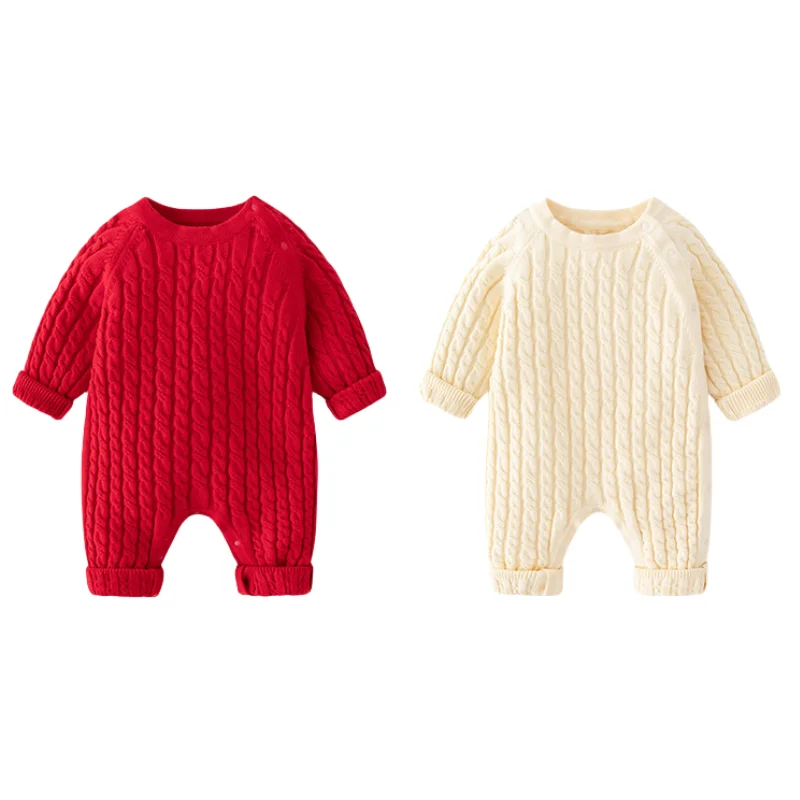 

Newborn Baby Boys Knit Cardigan Romper Cable Onesies Infant Girl Cotton Jumpsuit Kids Sweater Bodysuit For Autumn Winter Clothes