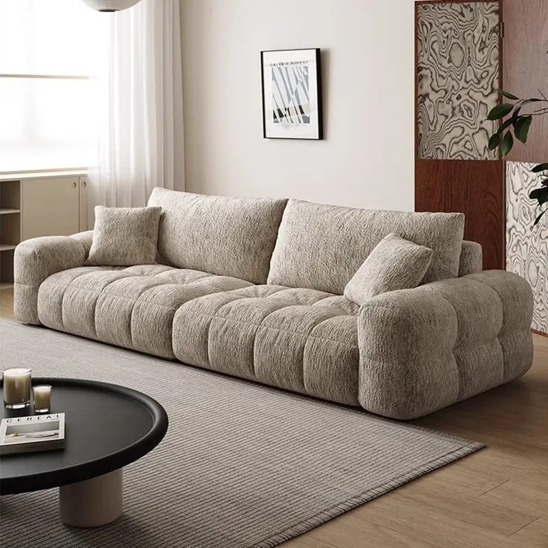 

Puff fabric living room sofa cream style home light luxury retro cloth straight sofa