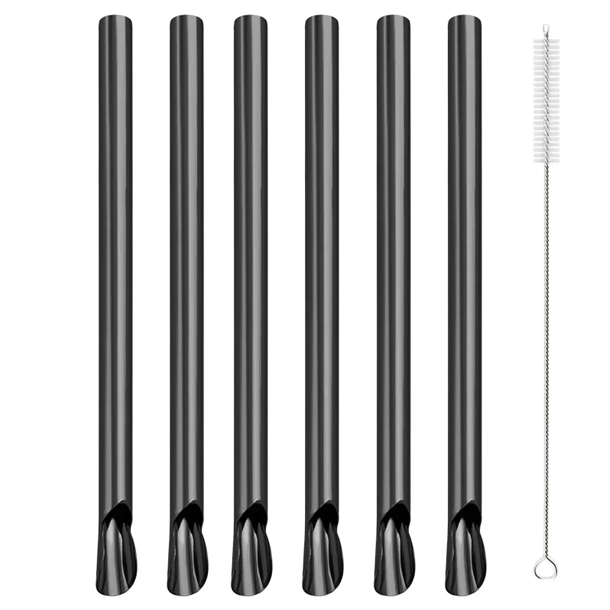 Juego de 6 Pajitas Reutilizables de Acero Inoxidable con Forma de Cuchara para Batidos, Té de Burbujas y Bebidas con Perlas
