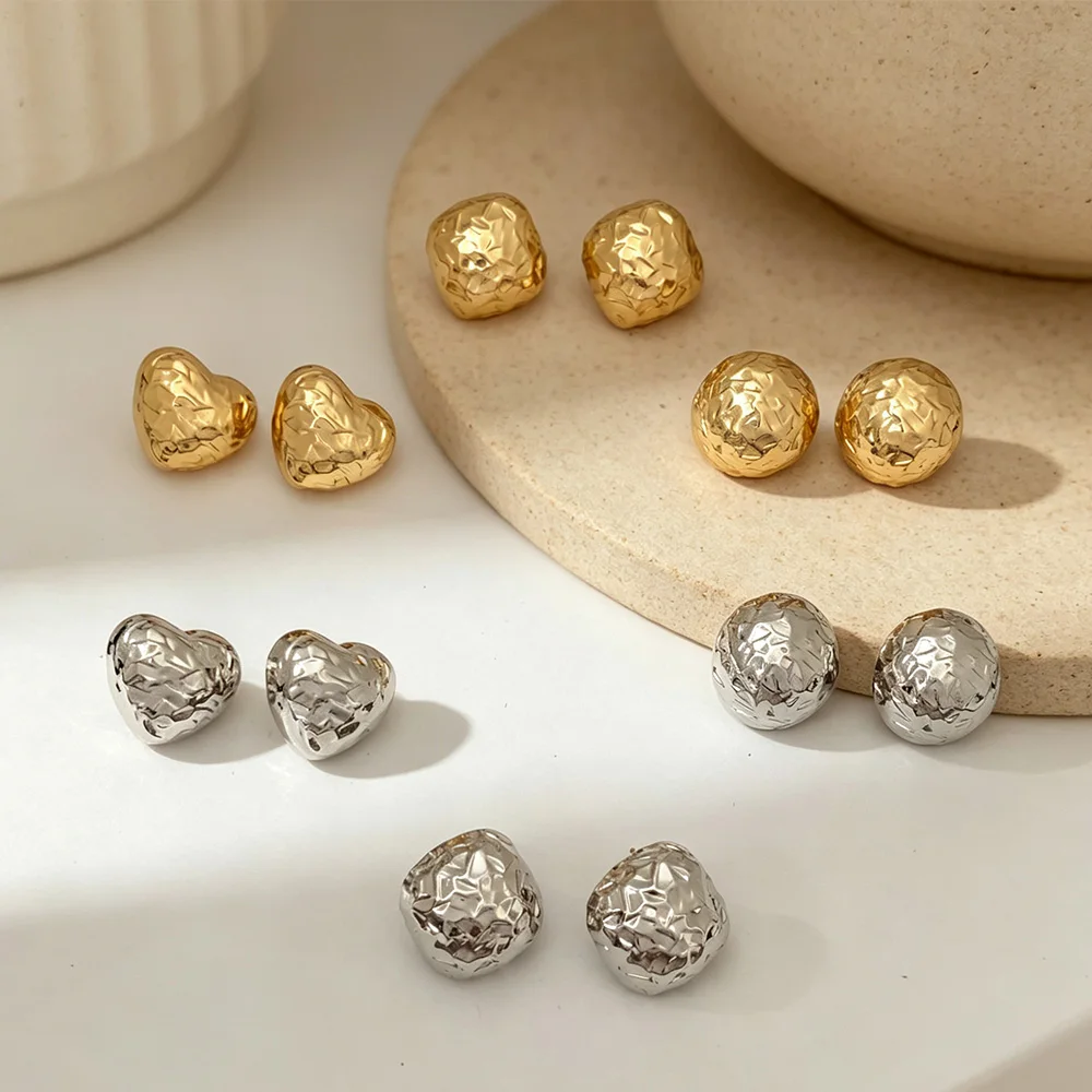European and American Style Hammered Metal Earrings, Gold and Silver Irregular Geometric Earrings