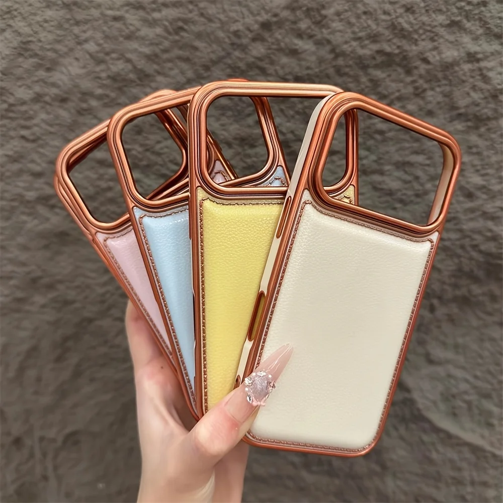 Luxuriöse, schlichte Handyhülle aus Kunstleder für iPhone 17 Pro Max 17 Pro 17, 16, 15, 14, 13, 12, 11, mit schützendem Bumper und Rückenschutz