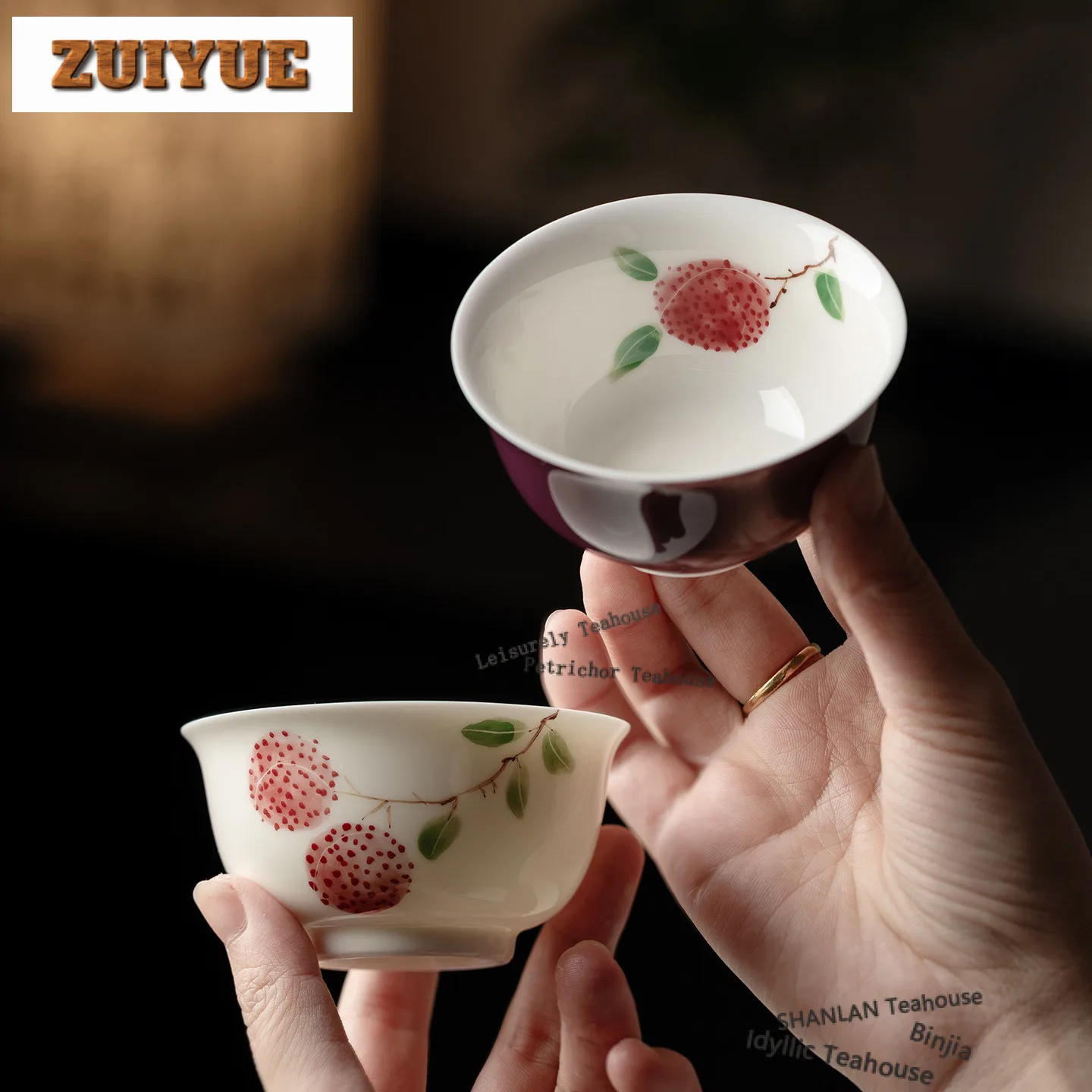Hand-painted Lychee Travel Tea Set Kit Antique 1 Bowl 1 Cup Tea Brewing Organizer Portable Picnic Handbag Supplies Decoration