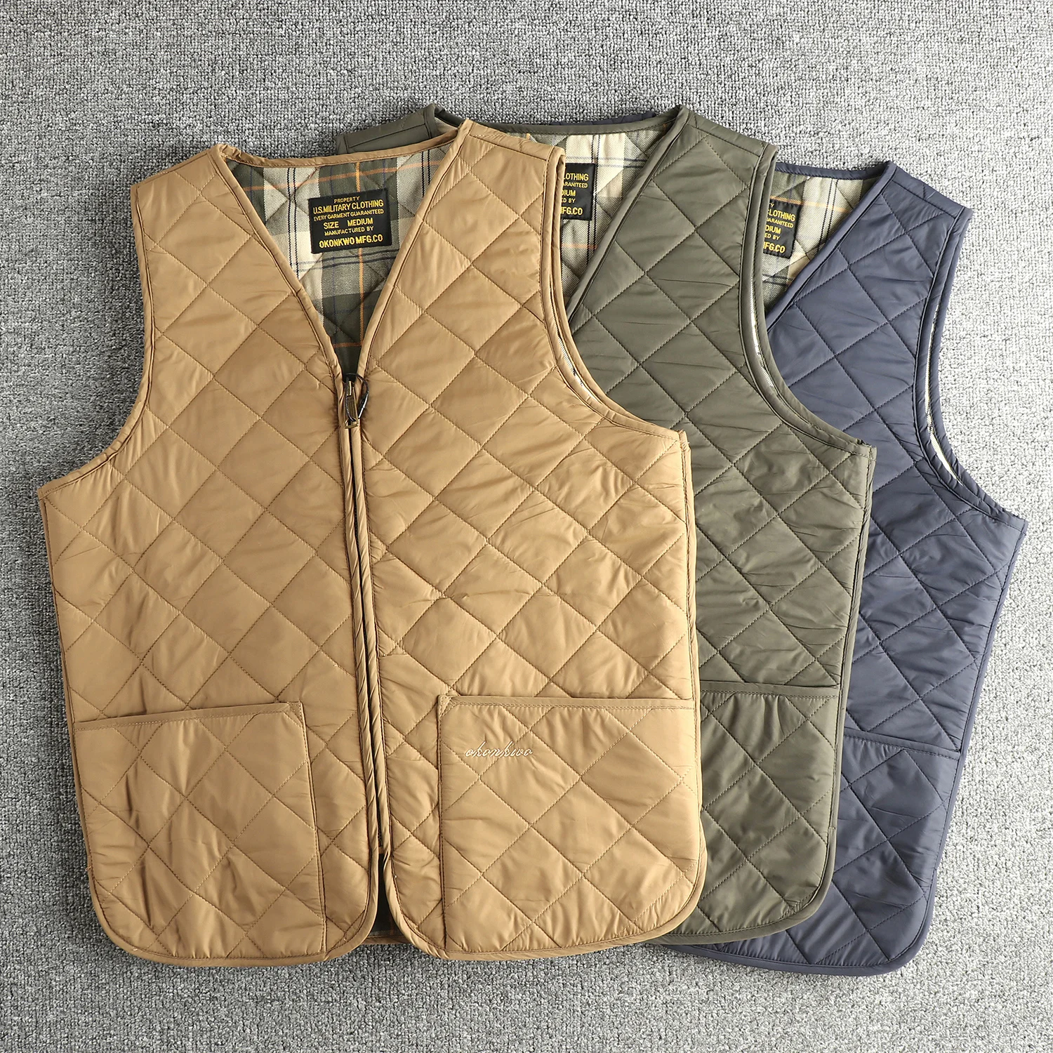 Amekaji الأمريكية الرجعية العسكرية نمط عادية الماس مبطن مشمع القطن الرجال سترة سترة الخريف الشتاء مبطن سترة غير رسمية