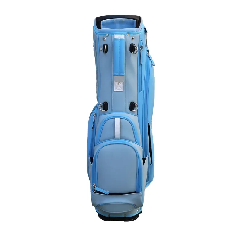FL 2026 Sky Blue PU Leather Golf Sunday Bag Portable Carry Stand with 4 Dividers Custom Logo Lightweight Travel Golfing Gear