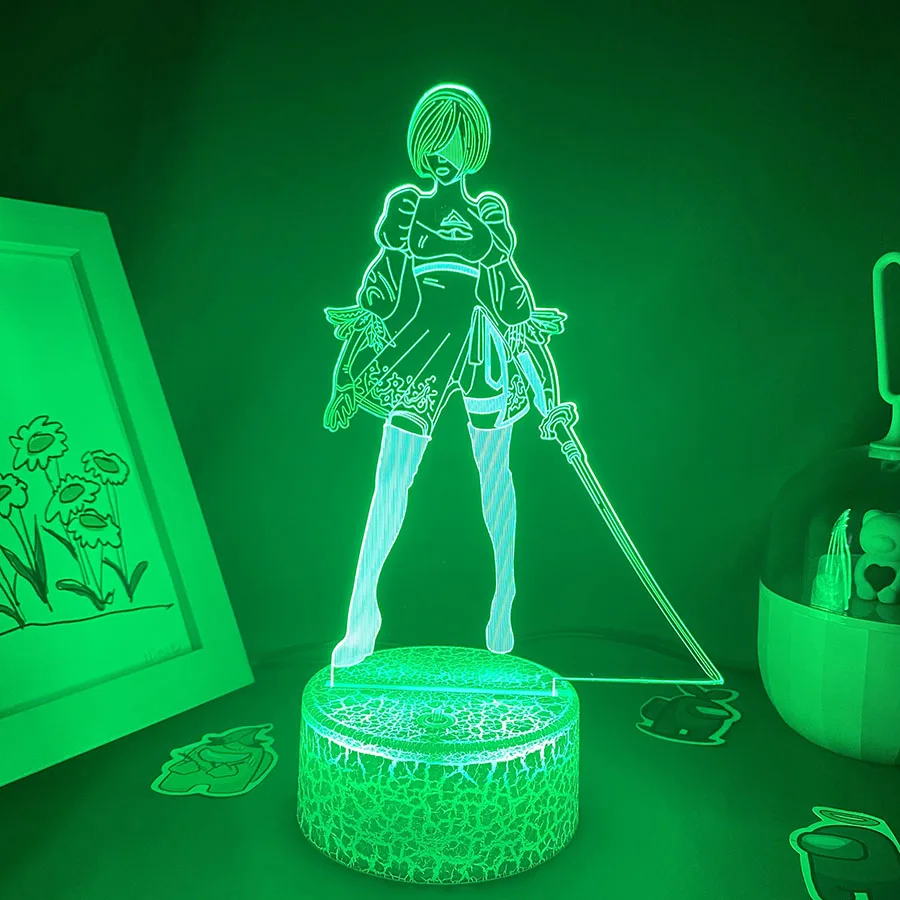 NieR Automata figura de juego YoRHa No2 tipo B 3D Led luces nocturnas de neón regalo de cumpleaños para amigos sala de juegos Decoración de mesa