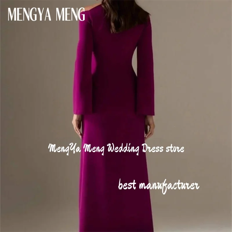 Customized Rose Red Slanted Shoulders Long Sleeves robes Evening Prom Dresses for Special Occasions Ankle-Length Formal Gowns