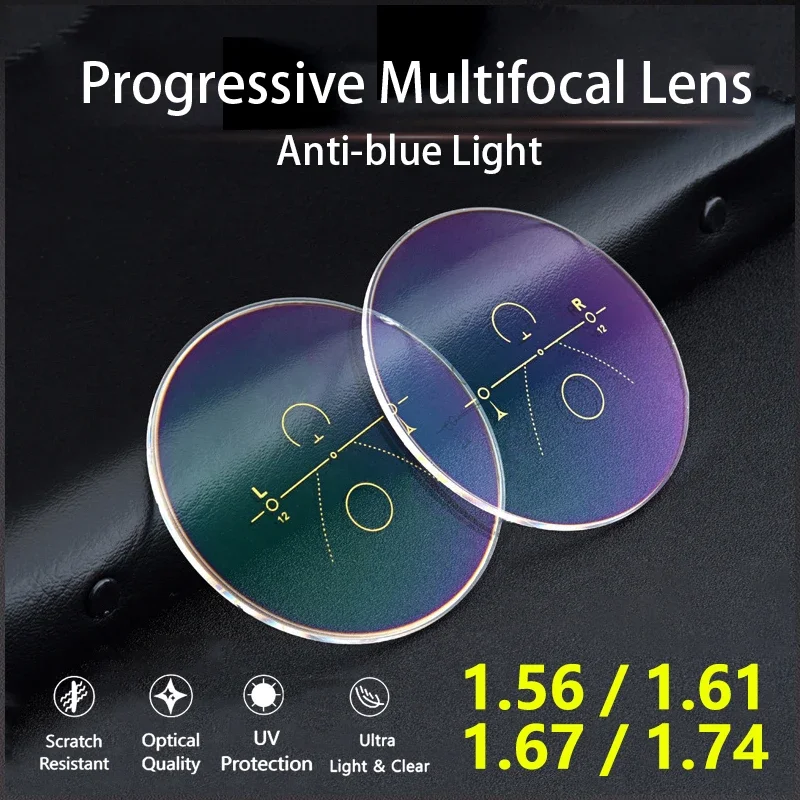 1.56/1.61/1.67/1.74 Ultra-thin HD Anti-reflection Anti-scratch HMC Anti-blue Ray Progressive Multifocal Lens 1 Pair