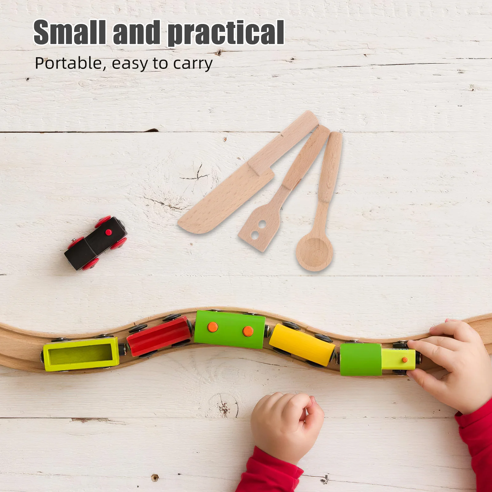Outils de cuisine en bois pour enfants, ensemble de jeu de simulation de cuisine réaliste, bords arrondis pour enfants en bas âge, motricité Fine, 3 pièces