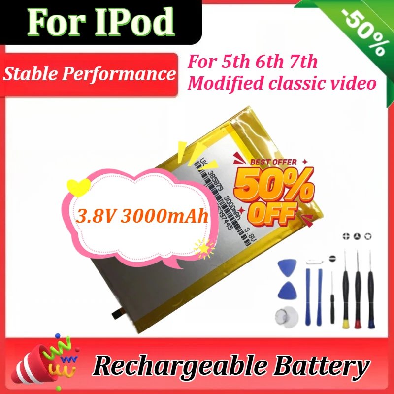 

for SSD for HD Upgrade Battery 3.8V 3000mAh for IPod 6th Gen Classic 80gb 120gb 5th Gen Video 30gb 7th Gen 160gb Batteries