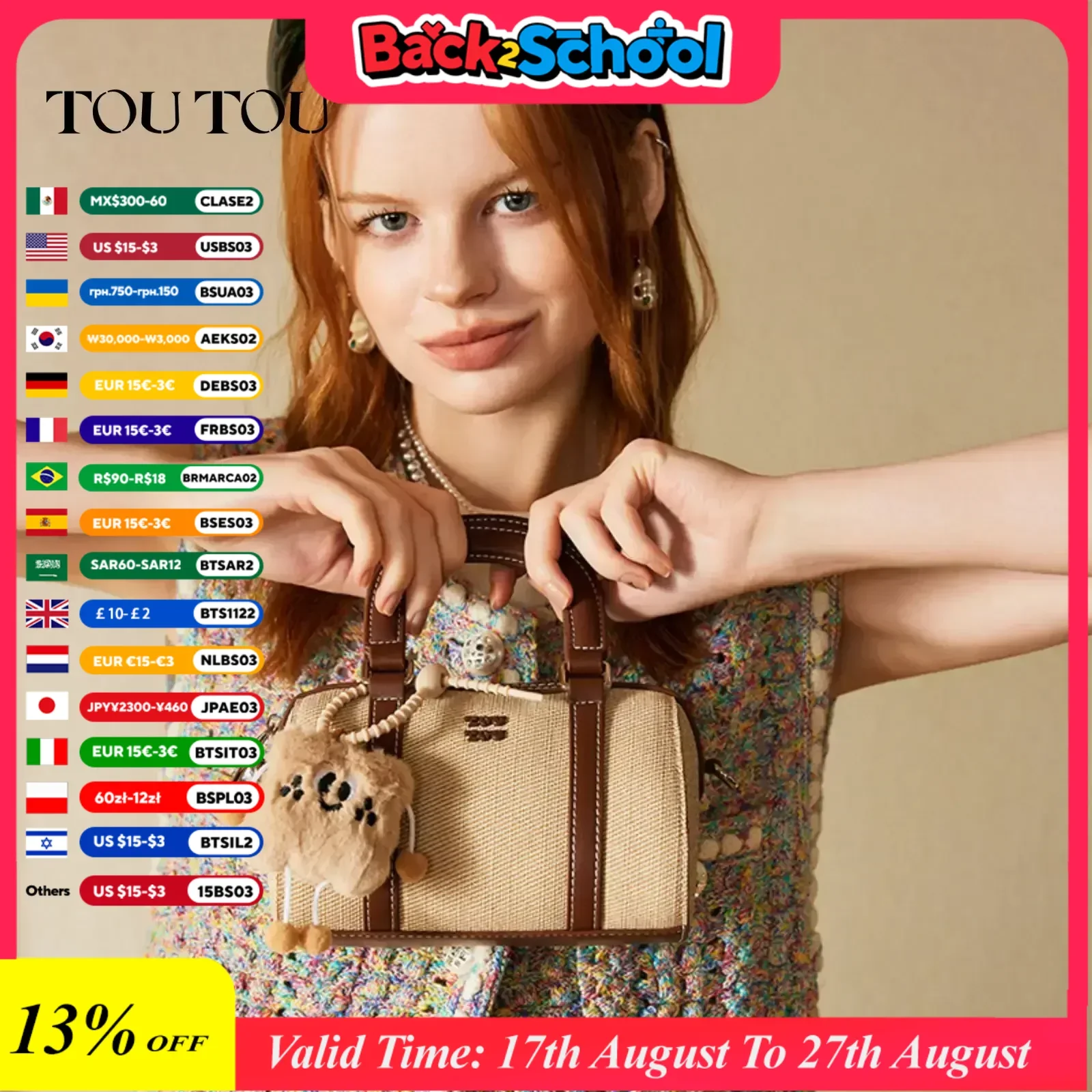 

TOUTOU Bowling Bag Original Designer Brand Replica Boston Shoulder Crossbody Handbag Pendent Canvas Pillow Bag Christmas Gift