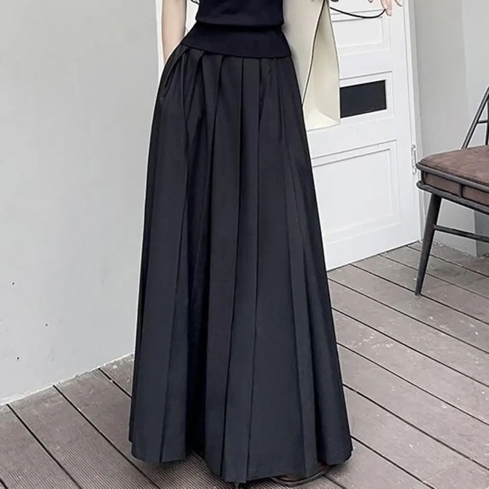 

Elegant Women Skirt Elegant A-line Pleated Skirt High-waisted Elastic Waistband Hem Pockets Summer Streetwear for Women Women