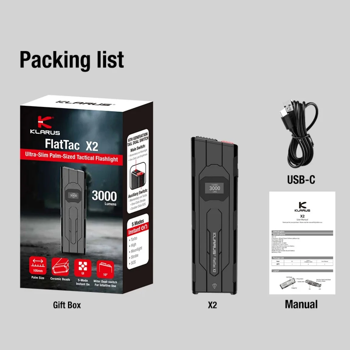 torcia-tattica-klarus-edc-3000lms-faro-ricaricabile-ultrasottile-luci-bulit-in-1500mah-batteria-per-campeggio-all'aperto