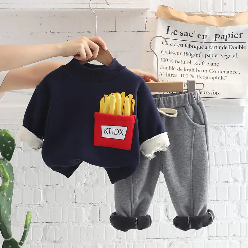 

New Winter Warm Children Clothes Baby Boys Thicken T-shirt Pants 2Pcs/Set Infant Kids Cotton Top Quality Casual Tracksuits