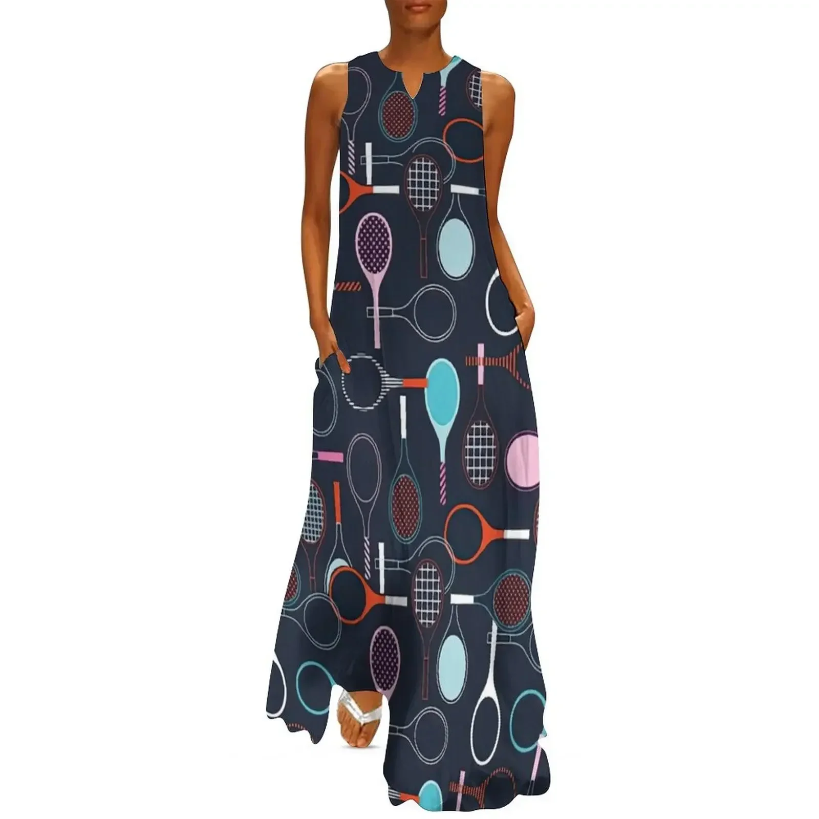 

Tennis Racquet and ball Long Dress Women's long dress Woman clothes dress women summer party night
