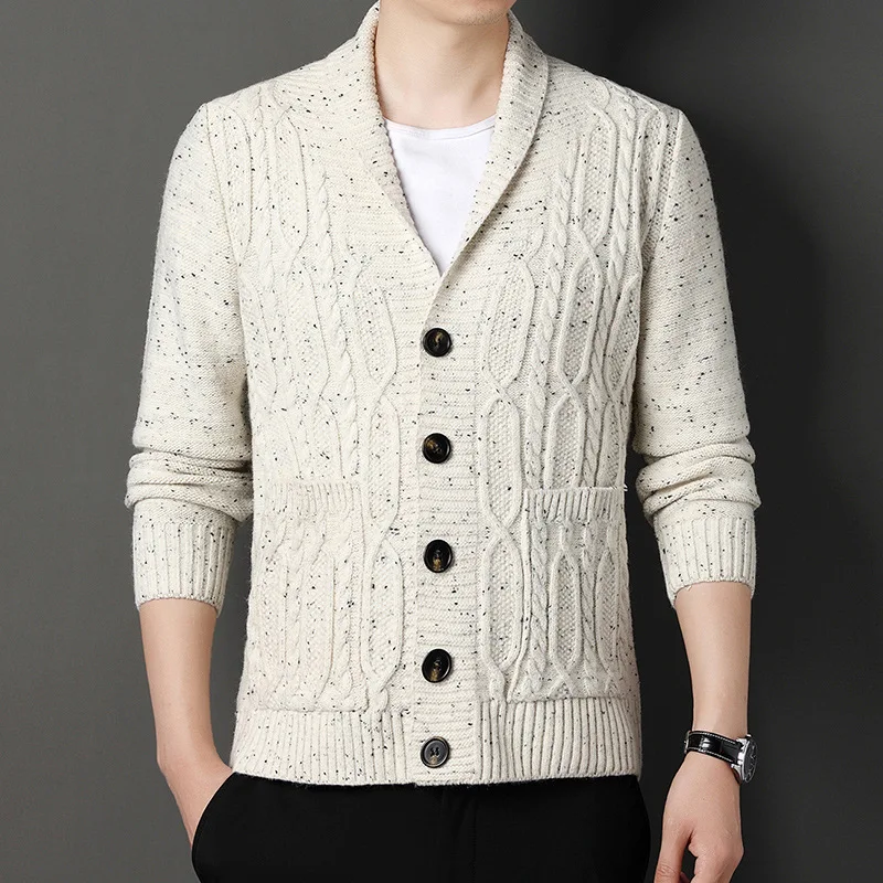 

2023 Men's New Twist Cardigan Sweater Youth Autumn Loose Lapels Knitted Cardigan