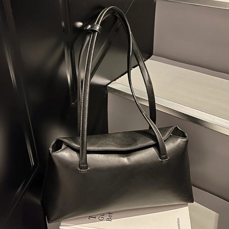 Minimalist Women Large Capacity Leather Underarm Tote Bag Vintage Adjustable Strap Commuter Shoulder Handbag Casual Daily Office
