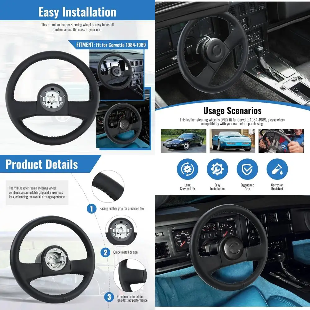 

13,8-дюймовый кожаный гоночный руль, кожаный руль, черные спицы для Corvette 1984-1989 гг.