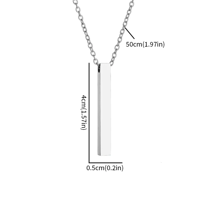 High-Quality Stainless Steel Glossy Cubic Column Pendant Necklace Men Women Simple Trendy Three-Dimensional Long Jewelry Gift