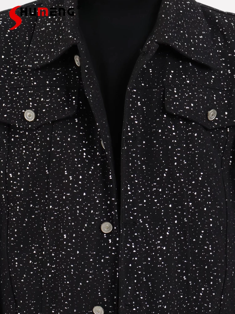 

Men's 2025 Autumn New Starry Sky Hot Diamond Short Style Denim Jackets Men's High-end Fashion Versatile Tops Loose Lapel Jackets