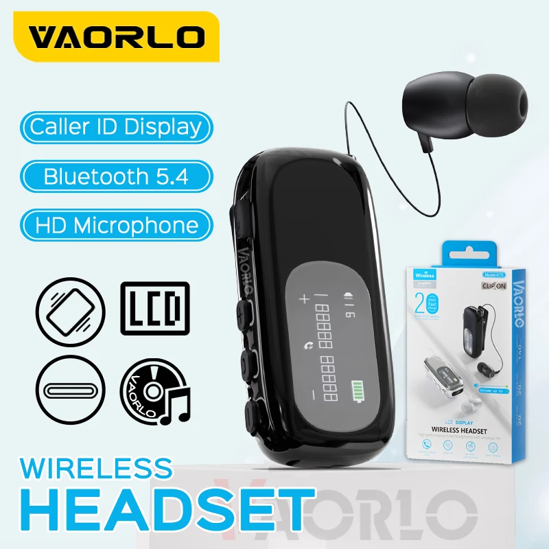 

New K75 Lavalier Business Bluetooth 5.4 Earphone With Mic Talk/Music Time 20 Hours LCD Display Noise Canceling Wireless Headset