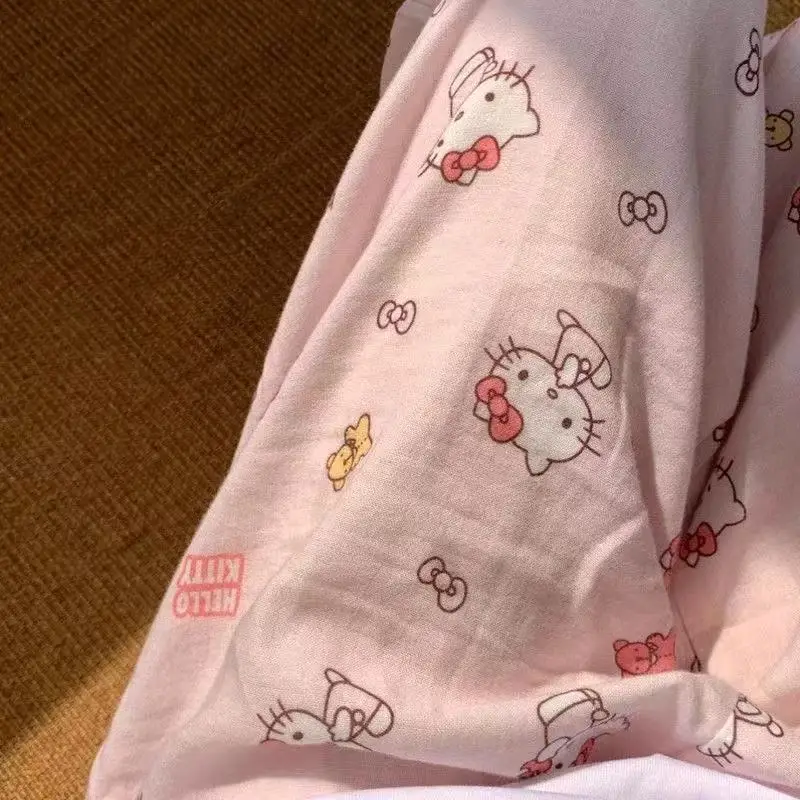 Kawaii Women's Hello Kittys Pajamas Pants Cute Loose Wide Leg Pants Spring Autumn Girl High Waist Casual Trousers Thin Home Pant