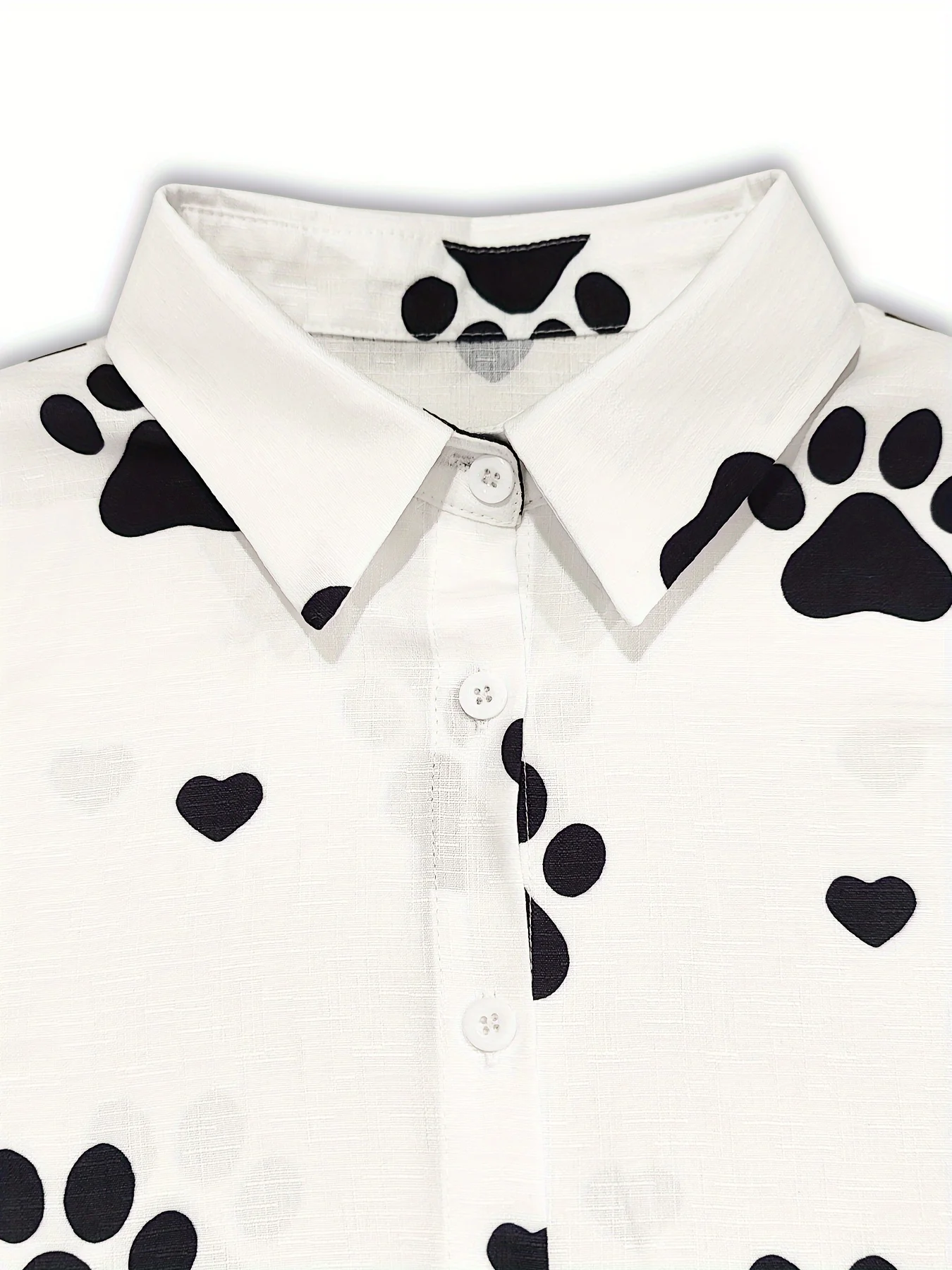 2024 Women\'s New Shirt Cute Little Dog Paw Print 3D Pattern Fashionable Lapel Women\'s Shirt Daily Street Casual Women\'s Top