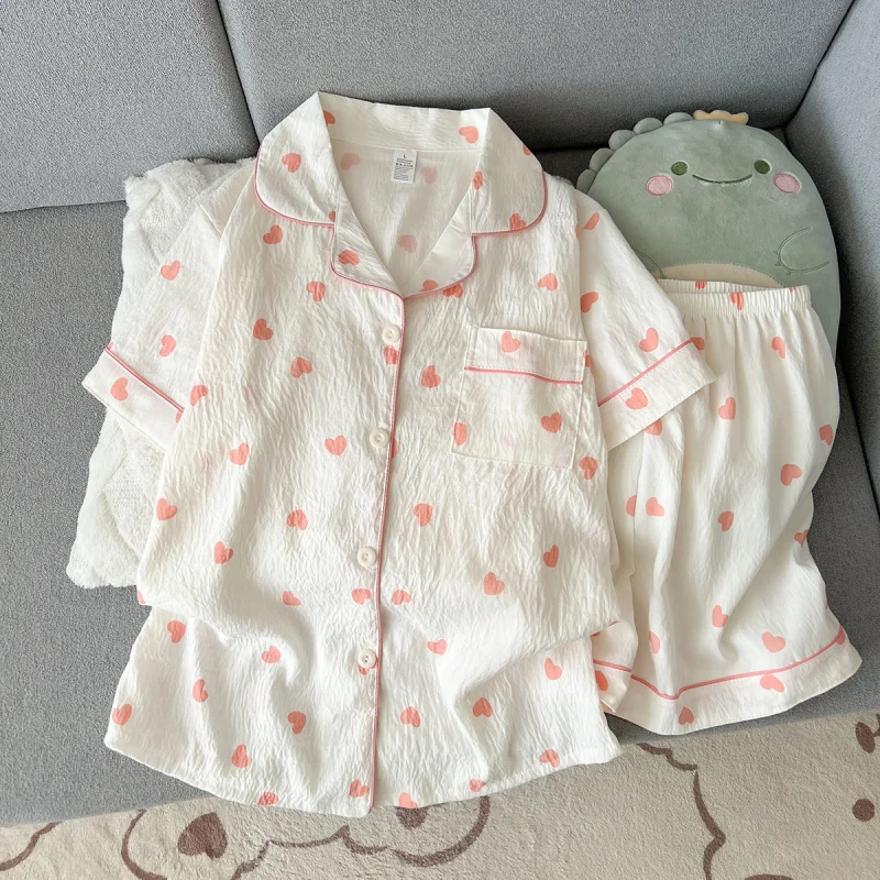 

2Summer short-sleeve pajama set for women, comfortable and trendy, shorts can be worn outside, home wear set
