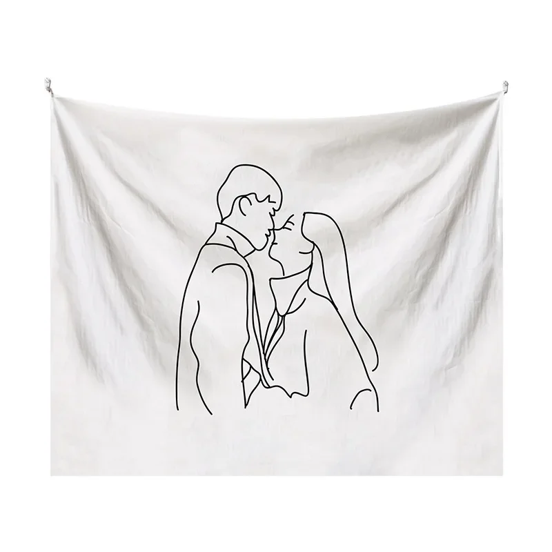 Couple Abstraction Tapestry Home Bedroom Hanging Dormitory Decoration Background Decor White Line Art Wall Hanging Tapestry