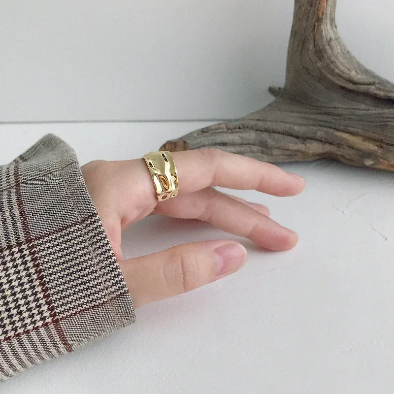 Concave-Convex Irregular Surface Wide Rings Men Women Vintage Jewelry Simple Retro Silver Color Metal Geometric Open Ring Gifts