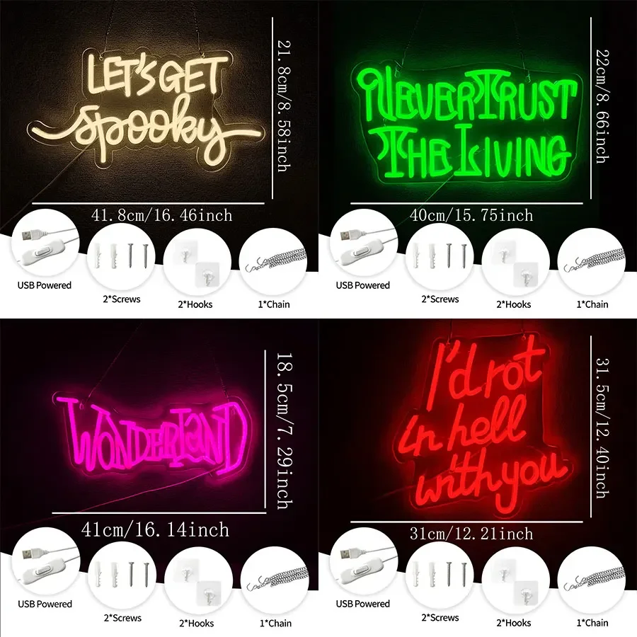 Let's Get Spooky Neon Signs for Wall Decor, LED Neon Light Signs for Wall Bedroom Bar Man Cave Party Halloween Room Decor