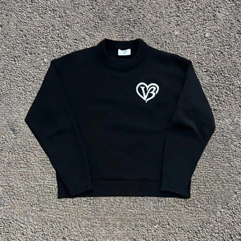 

Y2K Новый свитер с длинными рукавами Love Pattern Letters Beautiful Lies Вязаный пуловер Мужчины Женщины Хип-хоп Модная классическая свободная уличная одежда