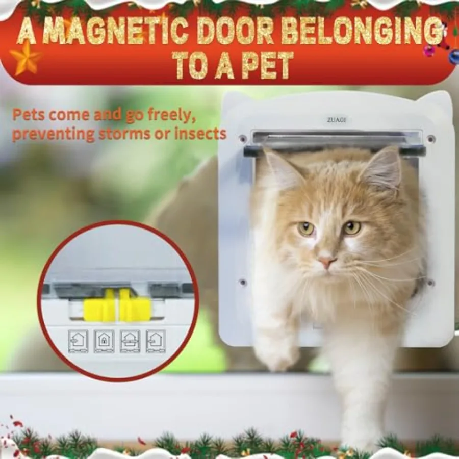 Porta magnetica per gatti interna esterna con chiusura a 4 vie Chiusura per porta per cani Dimensioni esterne 11,5x10,2 Dimensioni interne 7,5x7,1 Porta per gatti resistente alle intemperie