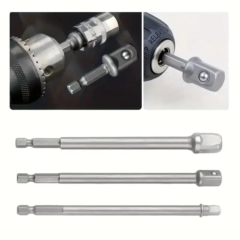 6pcs/Set 1/2''3/8''1/4'' Hexagonal Handle Shank Adapter Sleeve Connection Conversion Rod Square Head Socket Extension Rod