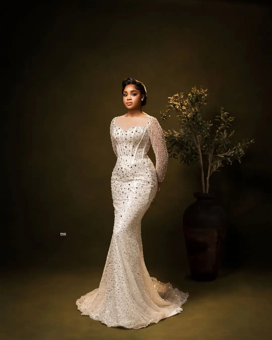 Robe d'anniversaire en dentelle perlée africaine, manches longues, cristaux, robe de réception de mariage, Aso Ebi, robes de bal blanches, robe formelle