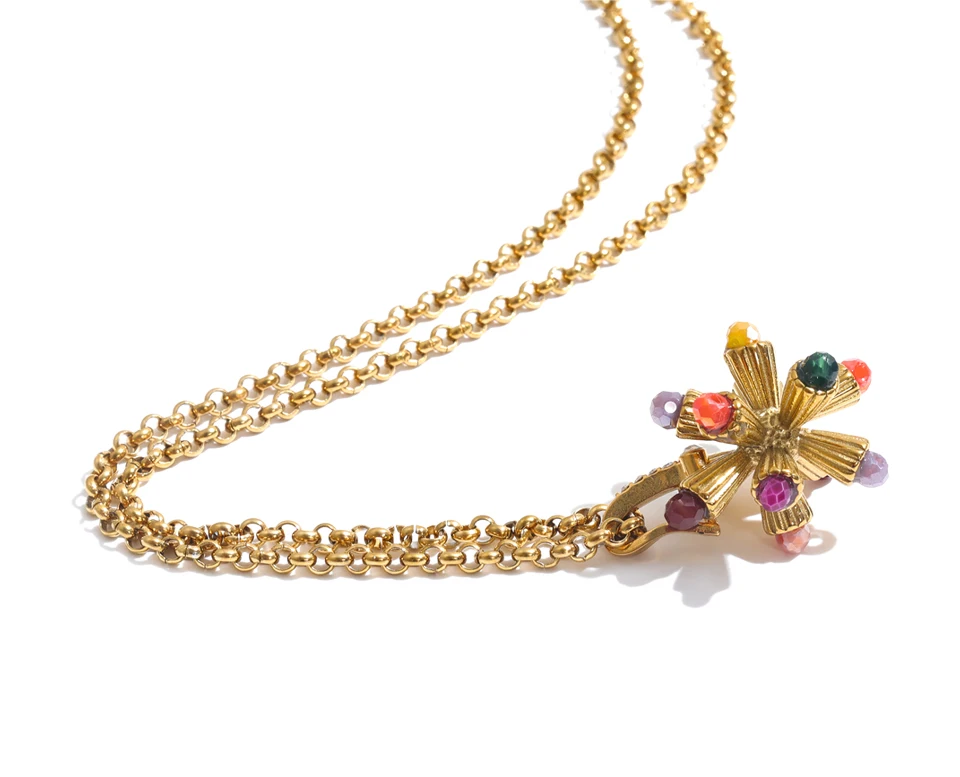 Yhpup Pulloverkette aus Edelstahl, Halskette mit Anhänger in Form einer Blume aus Harz, stilvolles und einzigartiges Schmuckstück für Damen, ein ideales Geschenk. – Detail 2