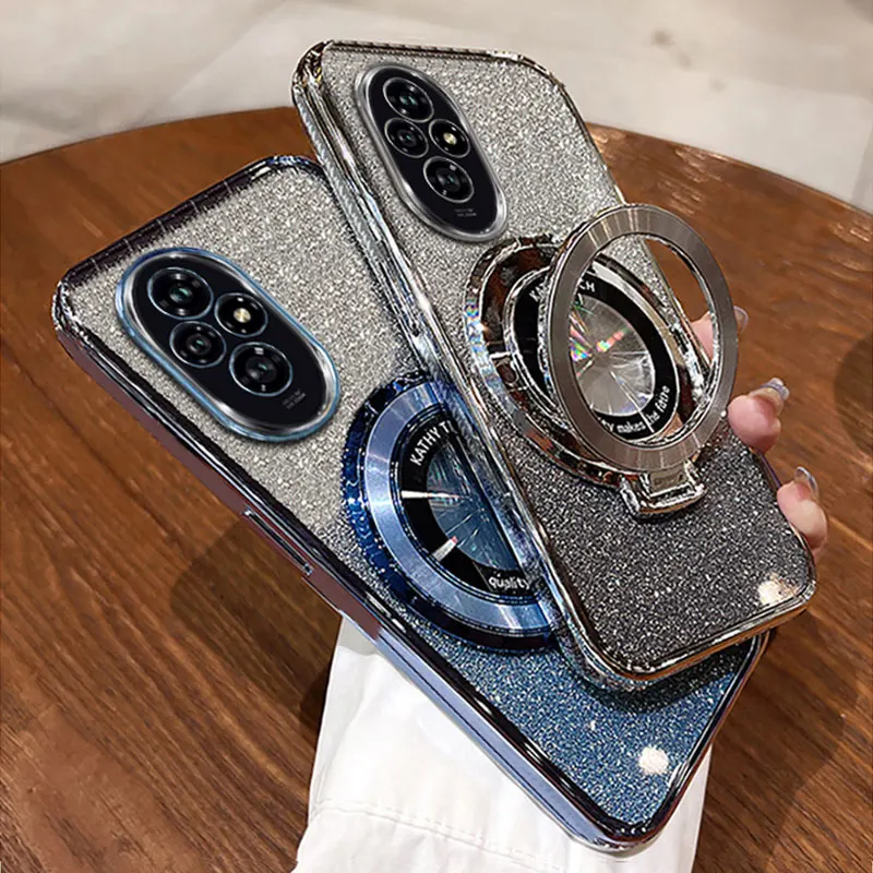 HONOR200 Case With Ring Magnetic Bracket,Luxury Glitter Cover For HONOR 200 LITE MATE 60 PRO NOVA 11I 12 SE Case Luxury Holder